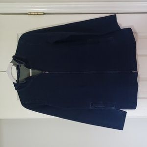 Pure Jill xs womens denim hoodie. long sleeves. Indigo gray lining zip up